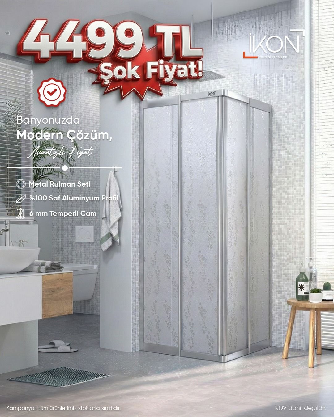 Krom Kare | Mika Cam Duş Kabini H:180