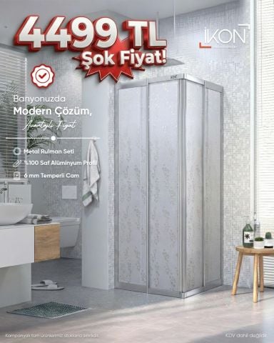 Krom Kare | Mika Cam Duş Kabini H:180
