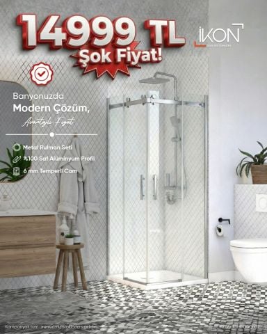 Prestige Kare |  Krom Şeffaf Cam Sürgülü Lüks Kabin