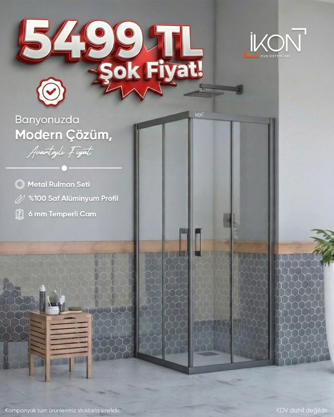 Enzo Kare | Mat Siyah Şeffaf Duş Kabini H:190