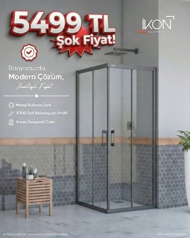 Enzo Kare | Mat Siyah Şeffaf Duş Kabini H:190