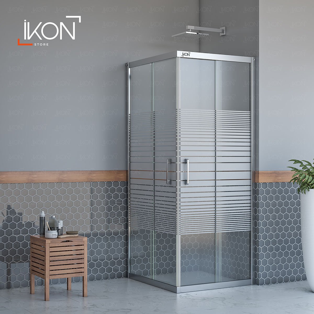 Enzo Kare | Krom Buzlu 02 Duş Kabini H:190