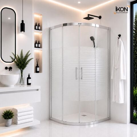 Enzo Oval | Krom Buzlu 02 Duş Kabini H:190