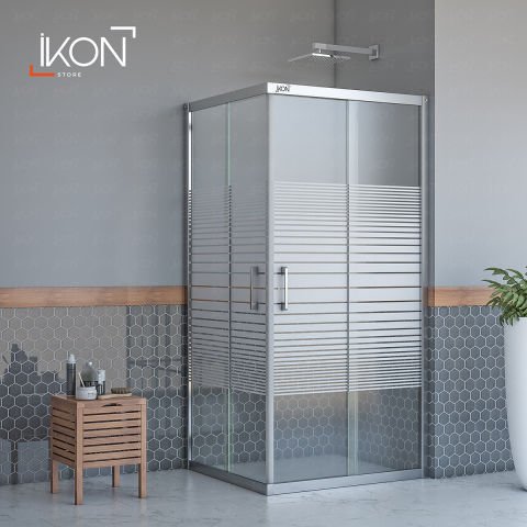 Enzo Dikdörtgen | Krom Buzlu 02 Duş Kabini H:190
