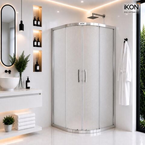 Enzo Oval | Krom Buzlu 04 Duş Kabini H:190