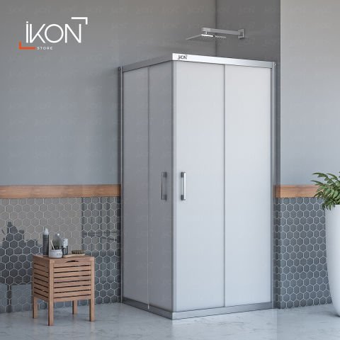 Enzo Dikdörtgen | Krom Buzlu 04 Duş Kabini H:190