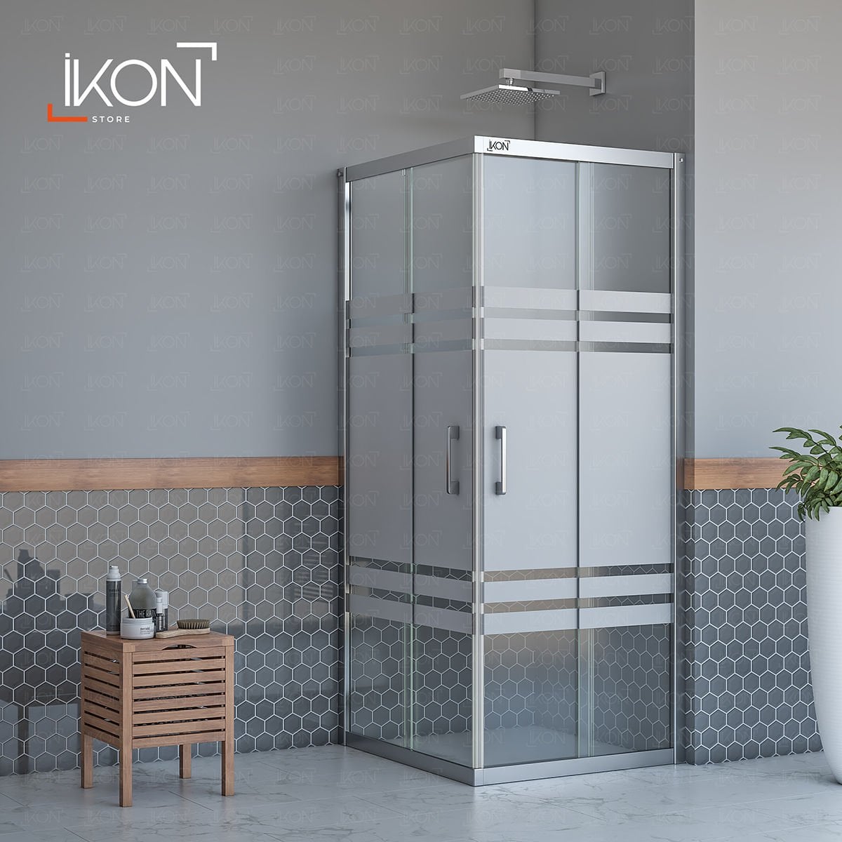 Enzo Kare | Krom Buzlu 05 Duş Kabini H:190