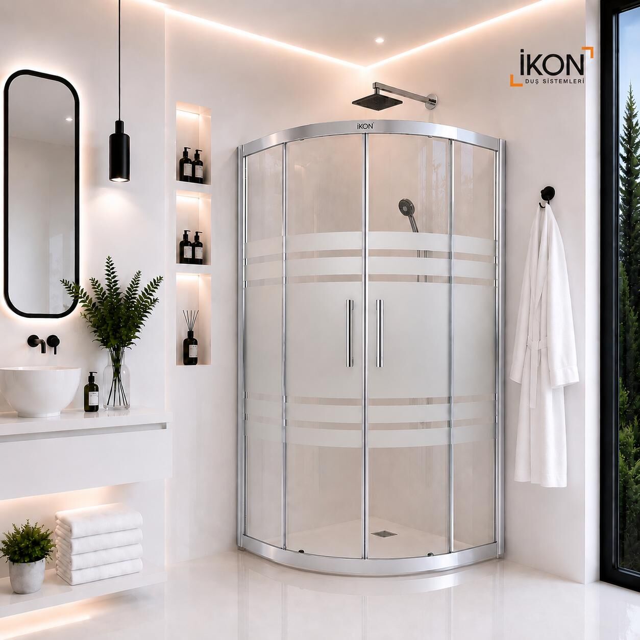 Enzo Oval | Krom Buzlu 05 Duş Kabini H:190