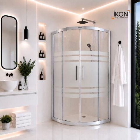 Enzo Oval | Krom Buzlu 05 Duş Kabini H:190