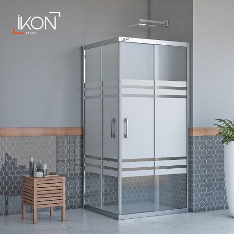 Enzo Dikdörtgen | Krom Buzlu 05 Duş Kabini H:190