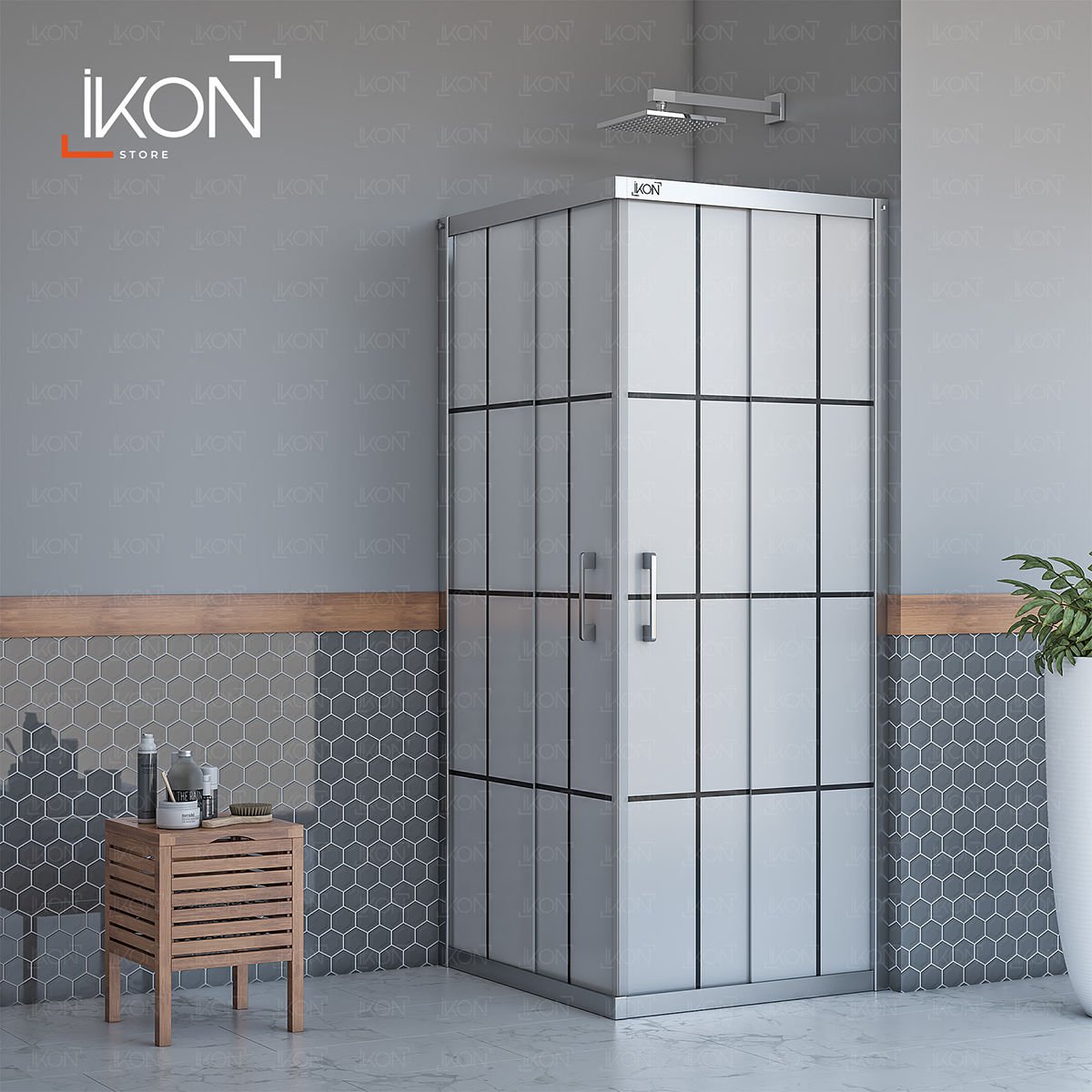 Enzo Kare | Krom Karolaj Tam Buzlu Duş Kabini H:190