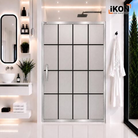 Enzo 1 Sabit 1 Sürgü | Krom Karolaj Tam Buzlu Duş Kabini H:190