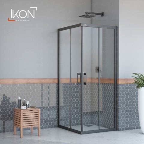 Enzo Kare | Mat Siyah Şeffaf Duş Kabini H:190