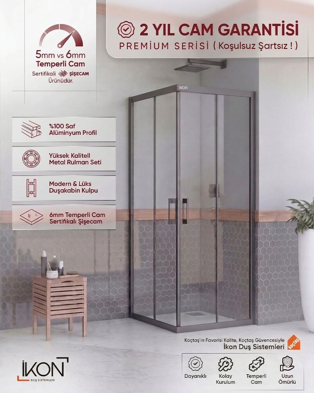 Enzo Kare | Mat Siyah Şeffaf Duş Kabini H:190