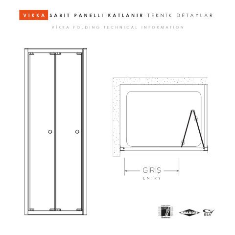 Vikka Katlanır Sabit Panelli | Siyah Şeffaf Duş Kabini H:190