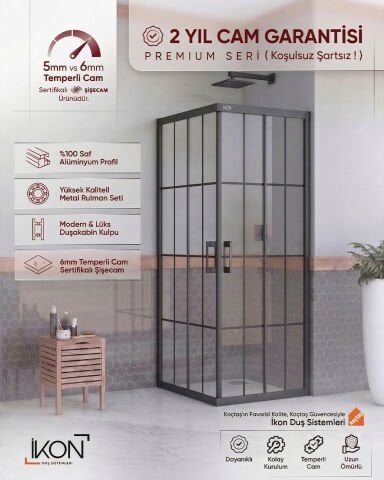 Enzo Kare | Mat Siyah Karolaj Duş Kabini H:190