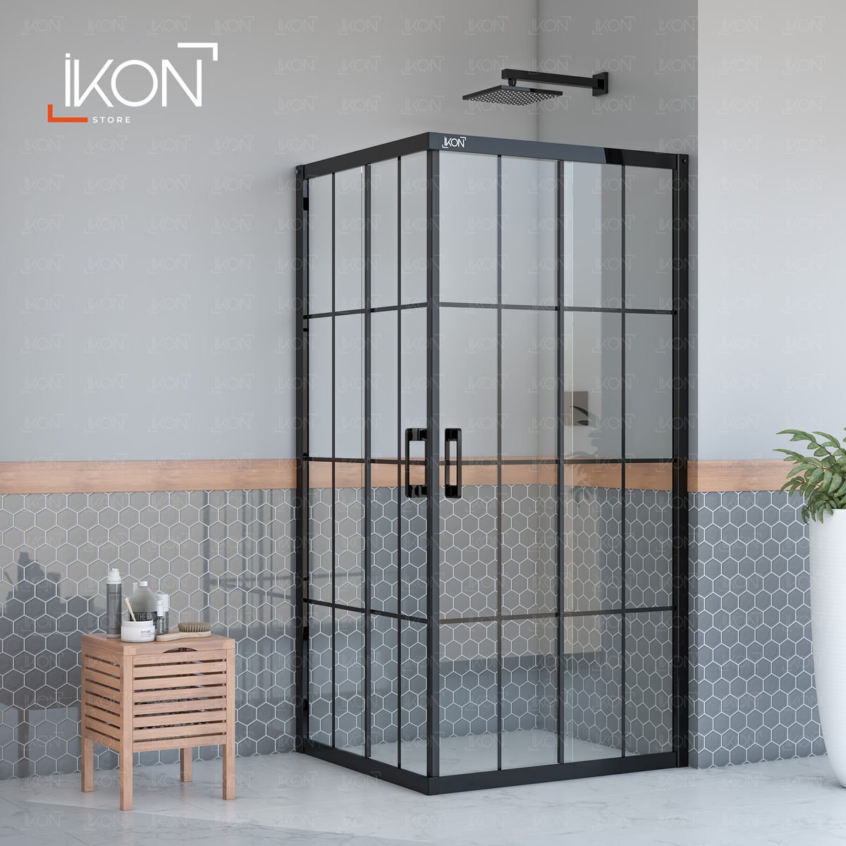 Enzo Dikdörtgen | Mat Siyah Karolaj Duş Kabini H:190