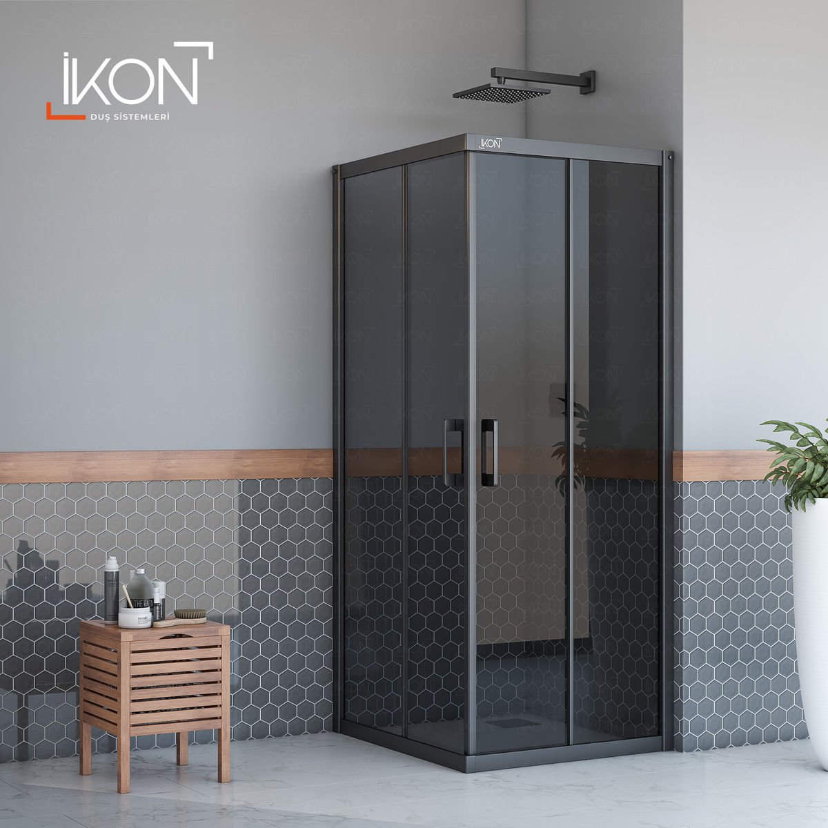 Enzo Kare | Mat Siyah Füme Duş Kabini H:190