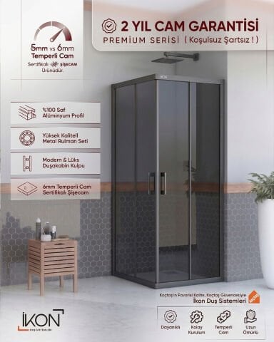 Enzo Dikdörtgen | Mat Siyah Füme Duş Kabini H:190