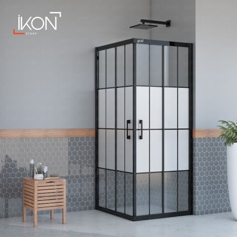 Enzo Kare | Mat Siyah Karolaj Orta Buzlu Duş Kabini H:190