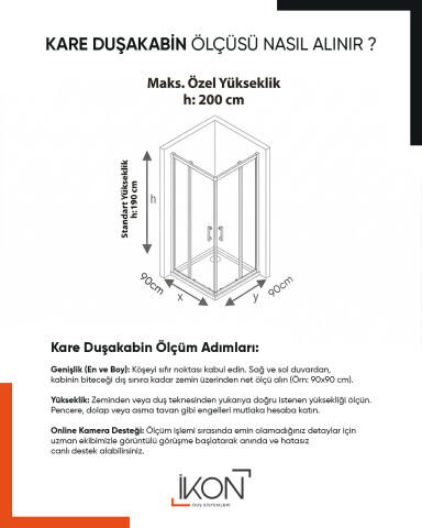 Enzo Kare | Mat Siyah Karolaj Orta Buzlu Duş Kabini H:190