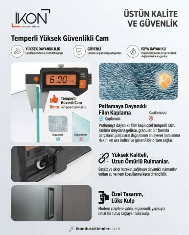 Enzo Kare | Mat Siyah Karolaj Orta Buzlu Duş Kabini H:190